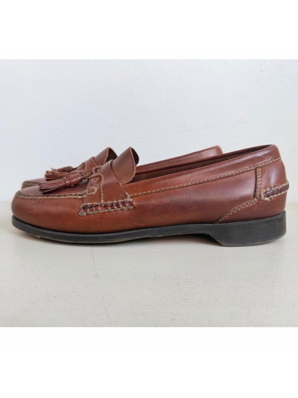 Vintage Brown Leather Tassel Loafers Mens Size 9 Johnston & Murphy Slip On Shoes